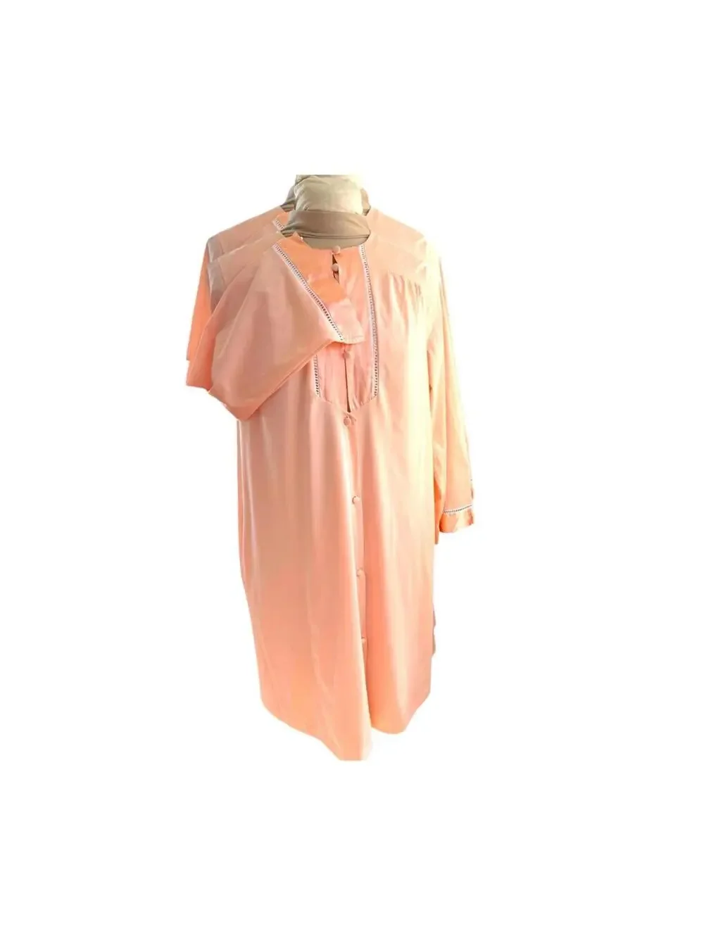 Vintage Gossard Artemis Nightgown Robe Set, Peach Satin Nylon, 1970s